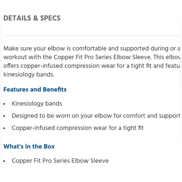 New in box Copper Fit Pro Series Kinesiology Elbow Sleeve Sz XL - Picture 11 of 16